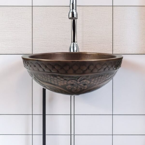 Black Antique Rustic Elegance Handcrafted Embossed Leaf With Hammered Copper Sink
