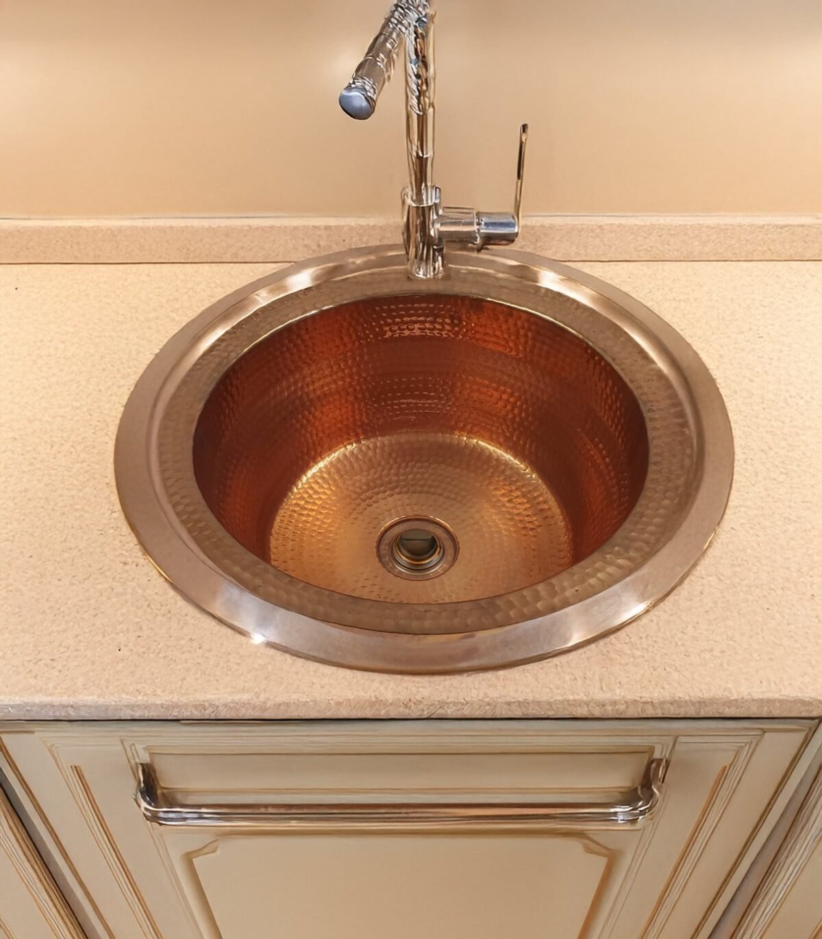 Hammered Copper Design Round Vintage Kitchen Sink