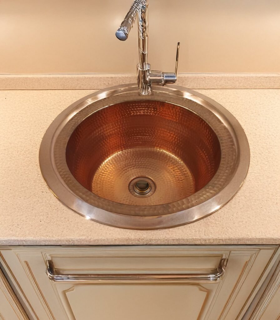 Hammered Copper Design Round Vintage Kitchen Sink
