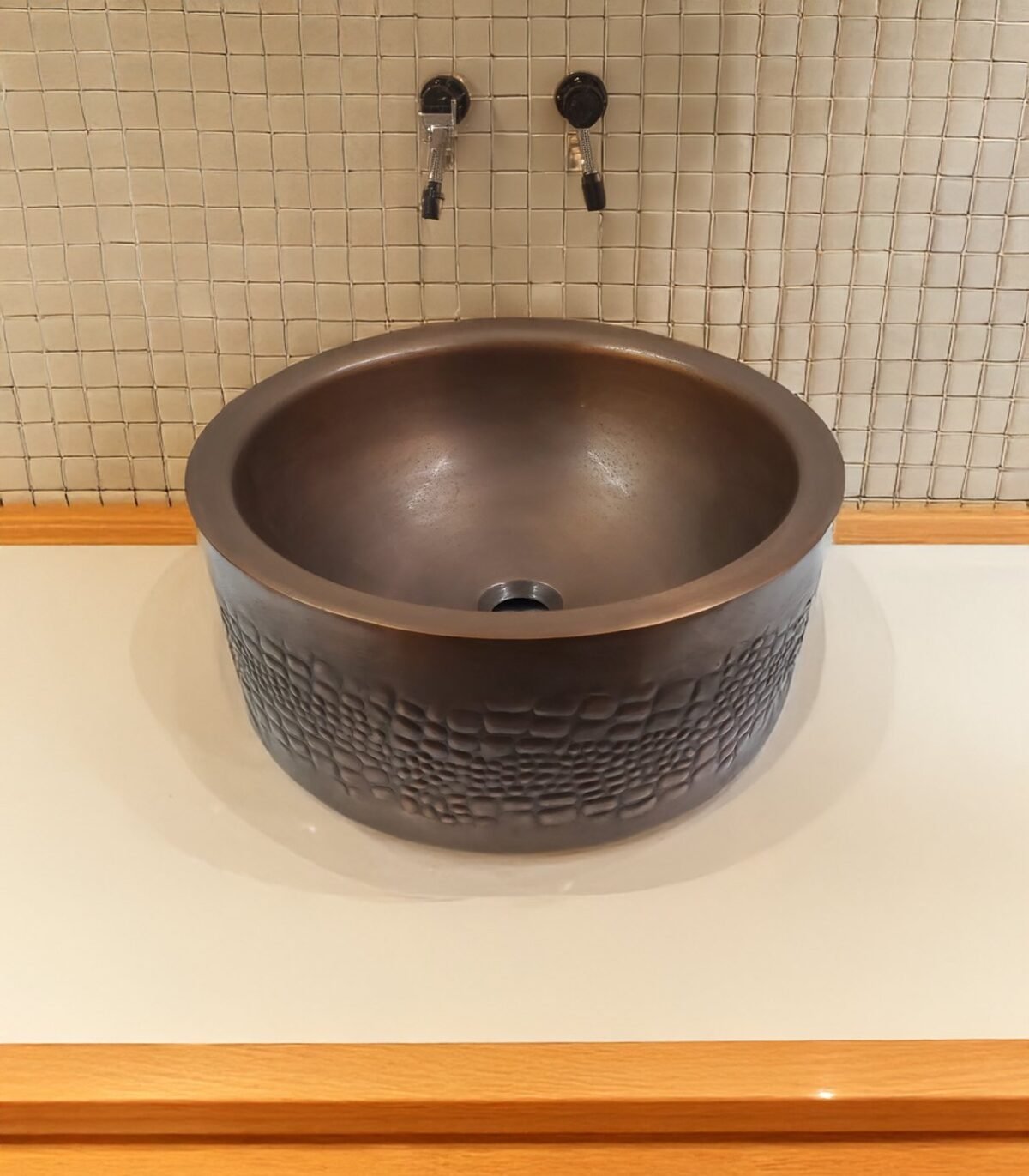 Handcrafted Luxury Embossed Black Antique Copper Kitchen Sink