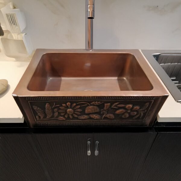 Handcrafted Copper Vintage Design Embossed Copper Kitchen Sink
