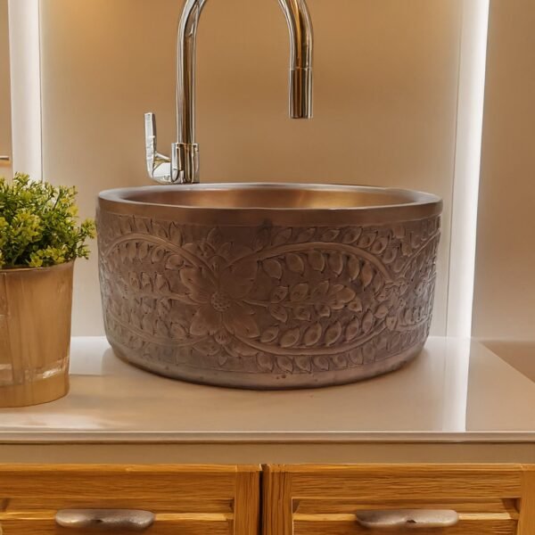 Artisan Glow Brass Antique Embossed Leaf Copper Kitchen Sink