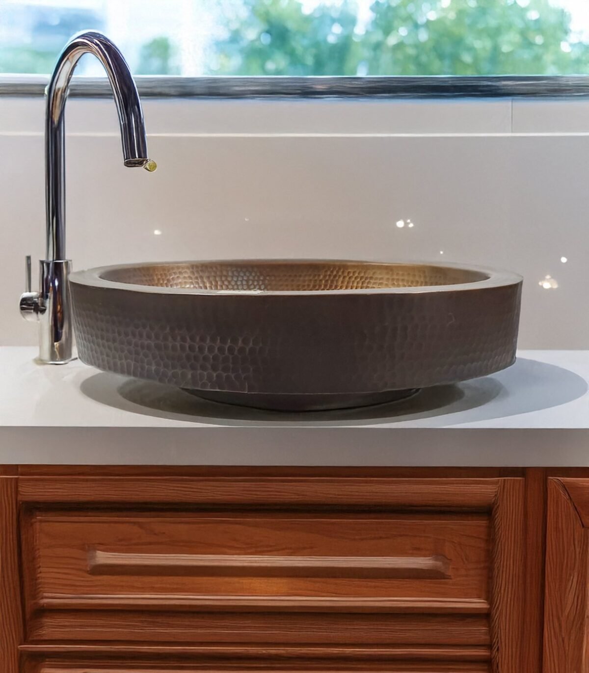 Heritage Inspired Brass Antique Vintage Oval Design Hammered Copper Sink
