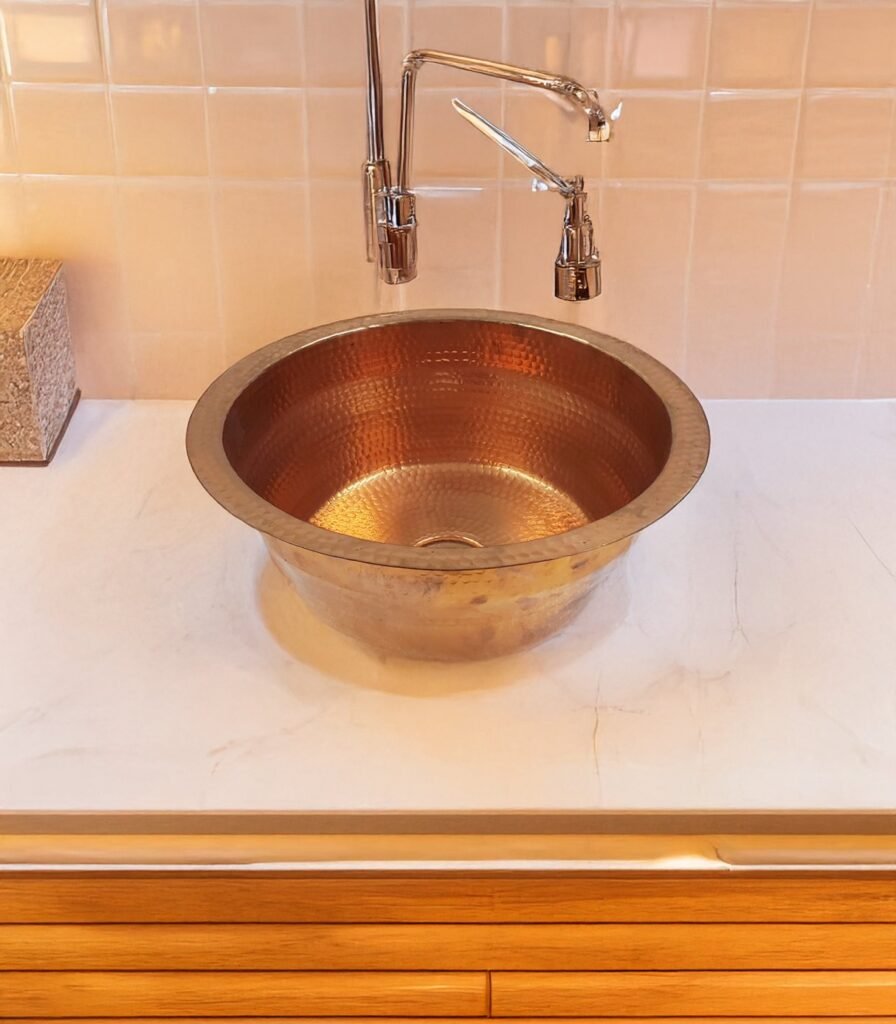 Hammered Copper Design Round Vintage Kitchen Sink