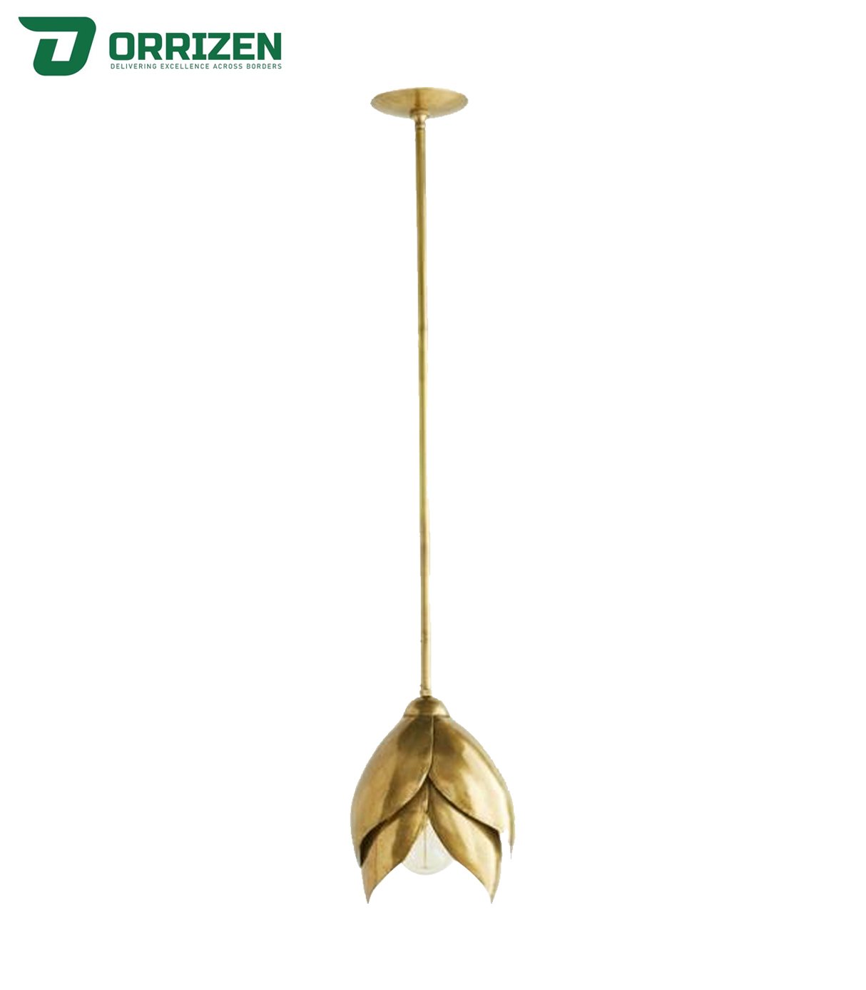 Iron Gold Finish Floral design Hanging Pendant Lamp typically suspended by a cord, chain, or metal rod.