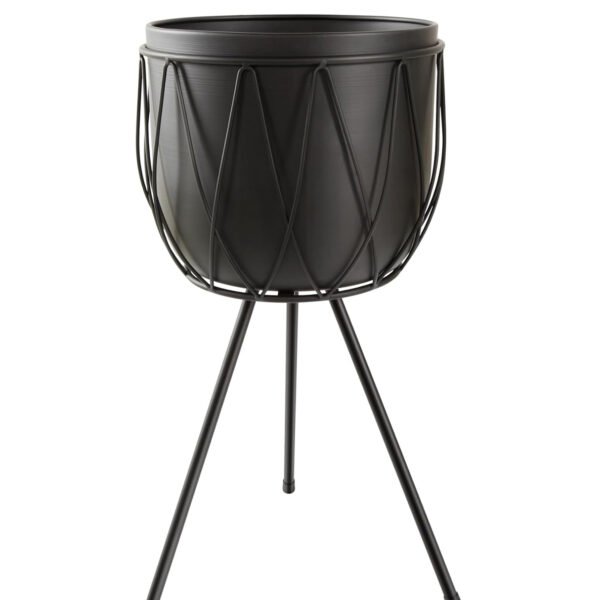 Stylish Sleek Matt-Black Iron Raised Planter Stand Complements a Variety of Garden Decor Styles