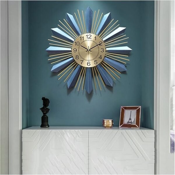 Wall Clock Art Simple Wall Clock for Living Room Decor Large 3D Metal Wall Clock, Sunburst Silent Non Ticking Clock Battery Operated for Bedroom Kitchen Decor