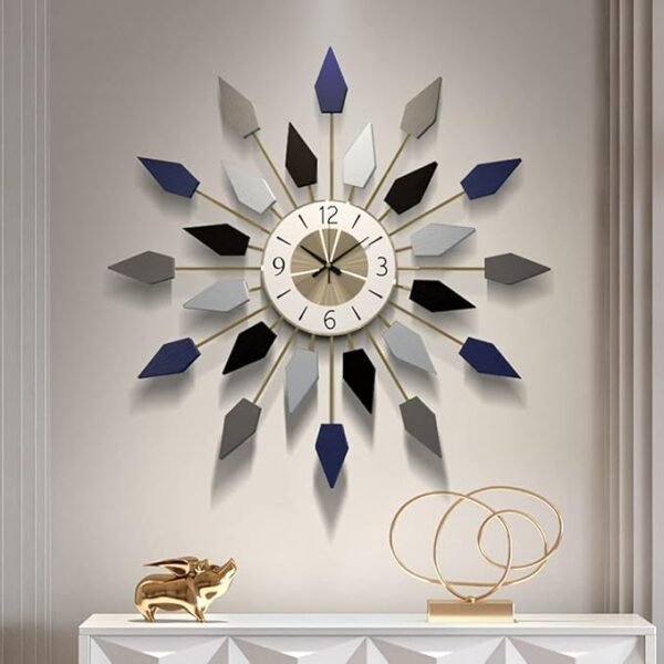 Metal Dial with Geometric Arrow Shape Modeling, Silent Battery Operated Wall Clock, Modern Multicolor Quartz Clocks Decorative Living Room